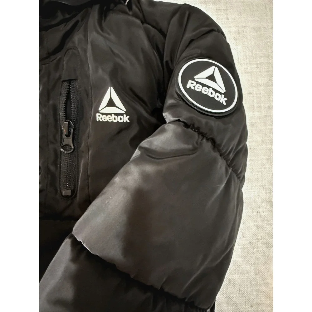 Kids Black Reebok Puffer Jacket Hooded Sherpa‎ Lined Winter Warm Coat